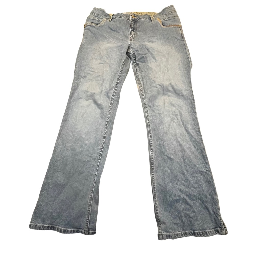 Vintage Faded Glory Missy Blue Stretch Bootcut Jeans 14 Whipstitch Detail Medium